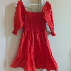 Red Square Neck Sundress with Bishop Sleeves
